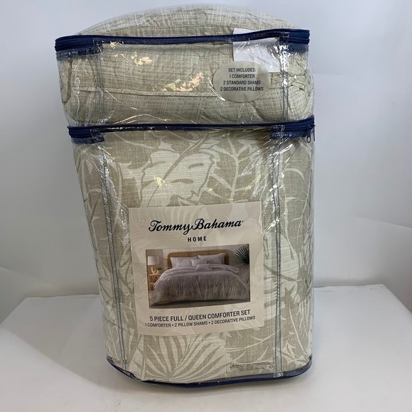 Tommy Bahama 5 Piece Full‎ Queen Comforter Set Costa Blanca Tropical Leaf Print